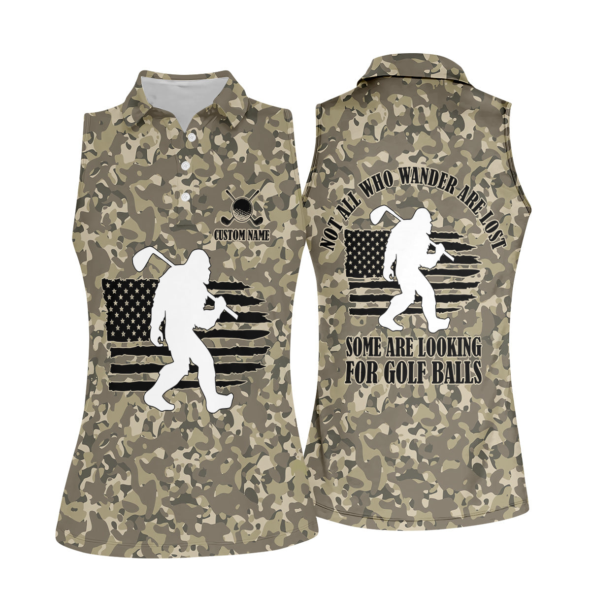 Not All Who Wander Are Lost Bigfoot Patriotic Golf Shirt, Camo Polo ShirtLadies Golf Shirts