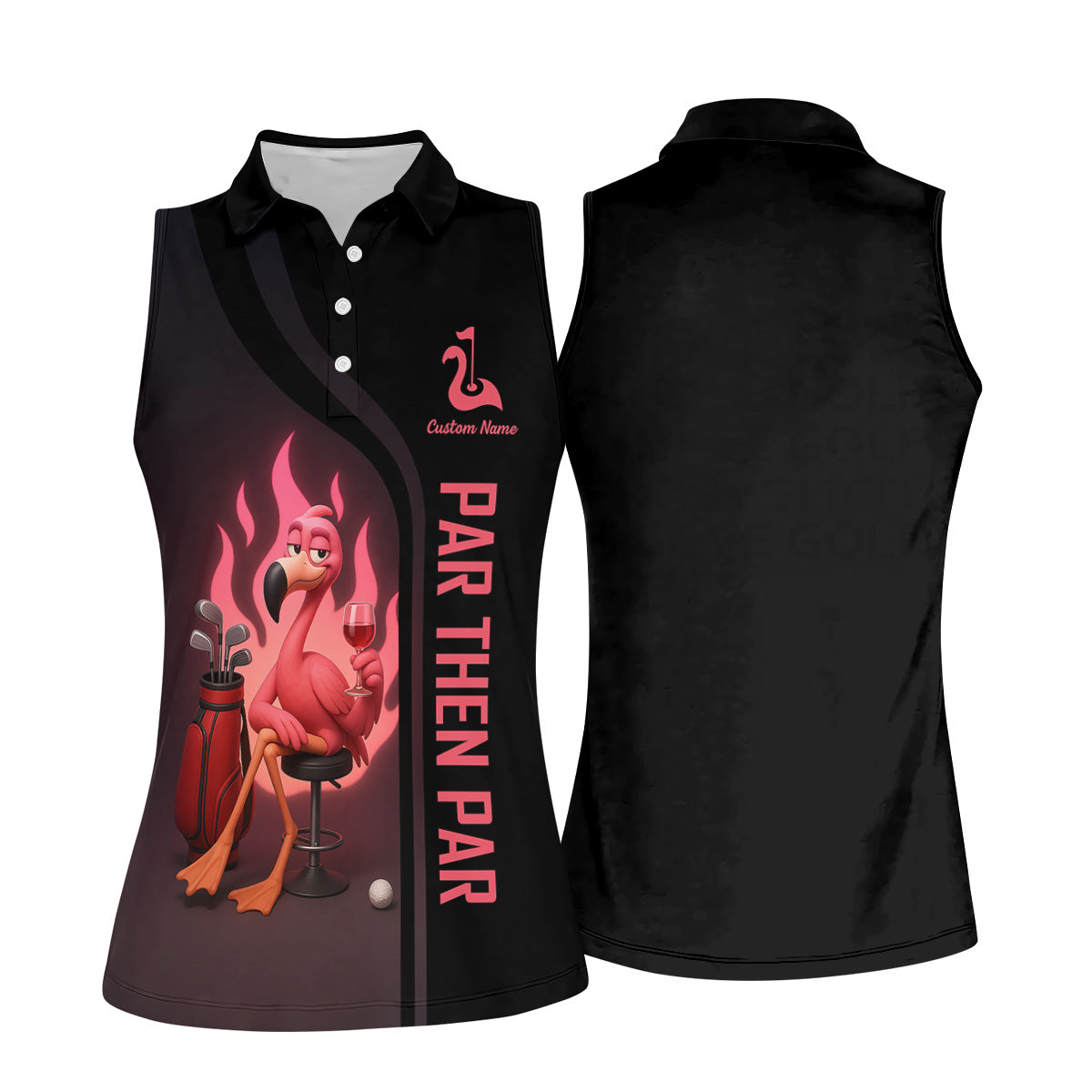 Par Then Bar With The Pink Flamingo Fun Womens Golf Shirts, Ladies Sleeveless Polo, Ladies Golf Shirts