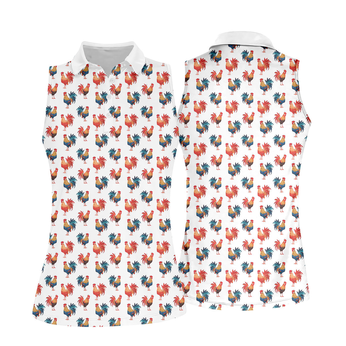 Colorful Chicken Rooster Golf Shirt, Fun Womens Golf Shirts, Cute Golf Outfit, Ladies Golf Polos