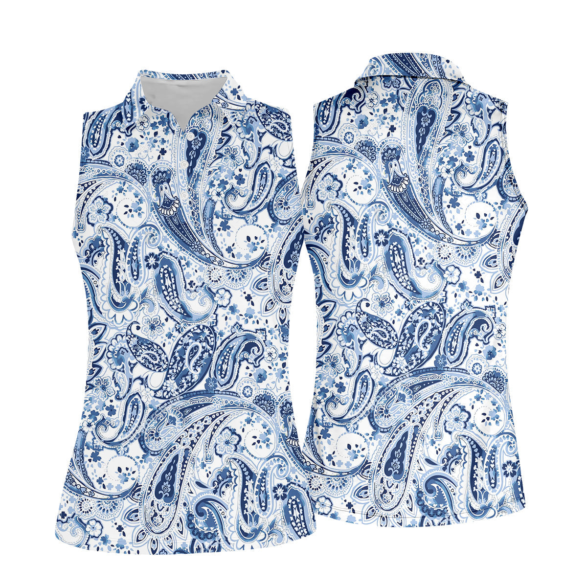Blue Paisley Seamless Pattern Women Golf Top, Golf Shirt For Women, Women's Polo Shirt