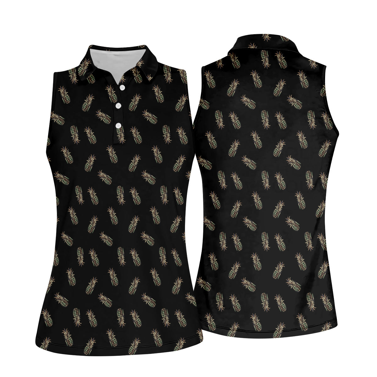 Pineapple Grenade Black Grey Women Golf Top, Cool Golf Gift, Ladies Golf Shirts, Golfing Apparel