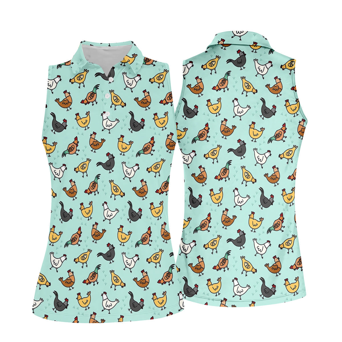 Chicken Rooster Mint Women Golf Top, Gift For Chicken Lover, Ladies Golf Shirts, Women's Polo Shirt