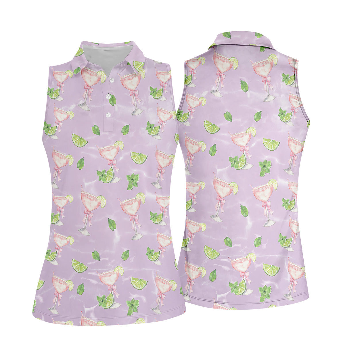 Margarita Golf Shirt For Women, Coquette Aesthetic Womens Golf Tops, Pink Drink Patterned Golf Shirts