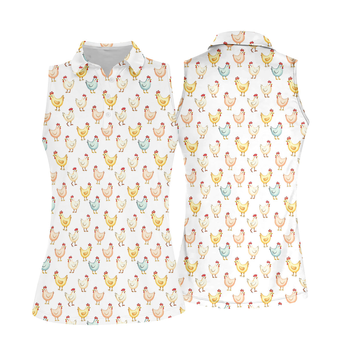 Chicken Rooster White Women Golf Top, Gift For Chicken Lover, Ladies Golf Shirts, Women's Polo Shirt