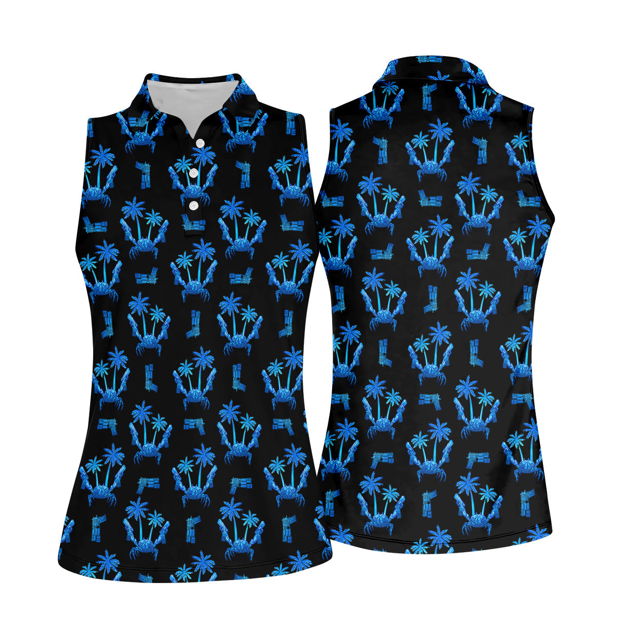 The Blue Crab Tropical Golf Shirts, Black Golf Shirt, Ladies Golf Shirts, Golf Gifts For Women