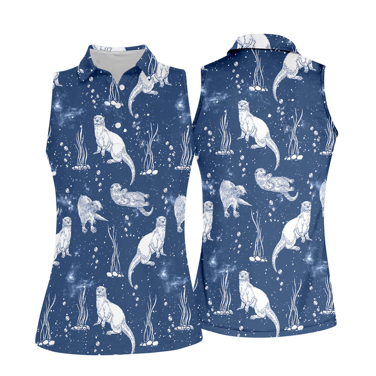 Adorable Otter Ocean Vibe Tropical Golf Shirts, Fun Women's Golf Shirts, Gift For Animal Lovers