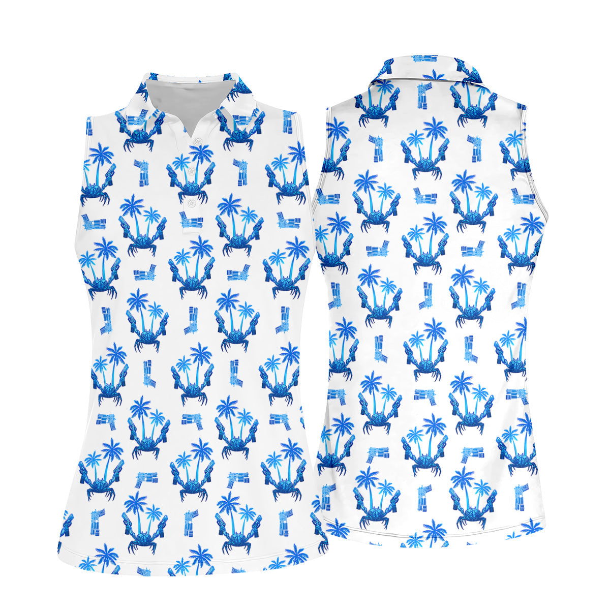The Blue Crab Tropical Golf Shirts, Ladies Golf Shirts, Golf Gifts For Women, Golfing Apparel