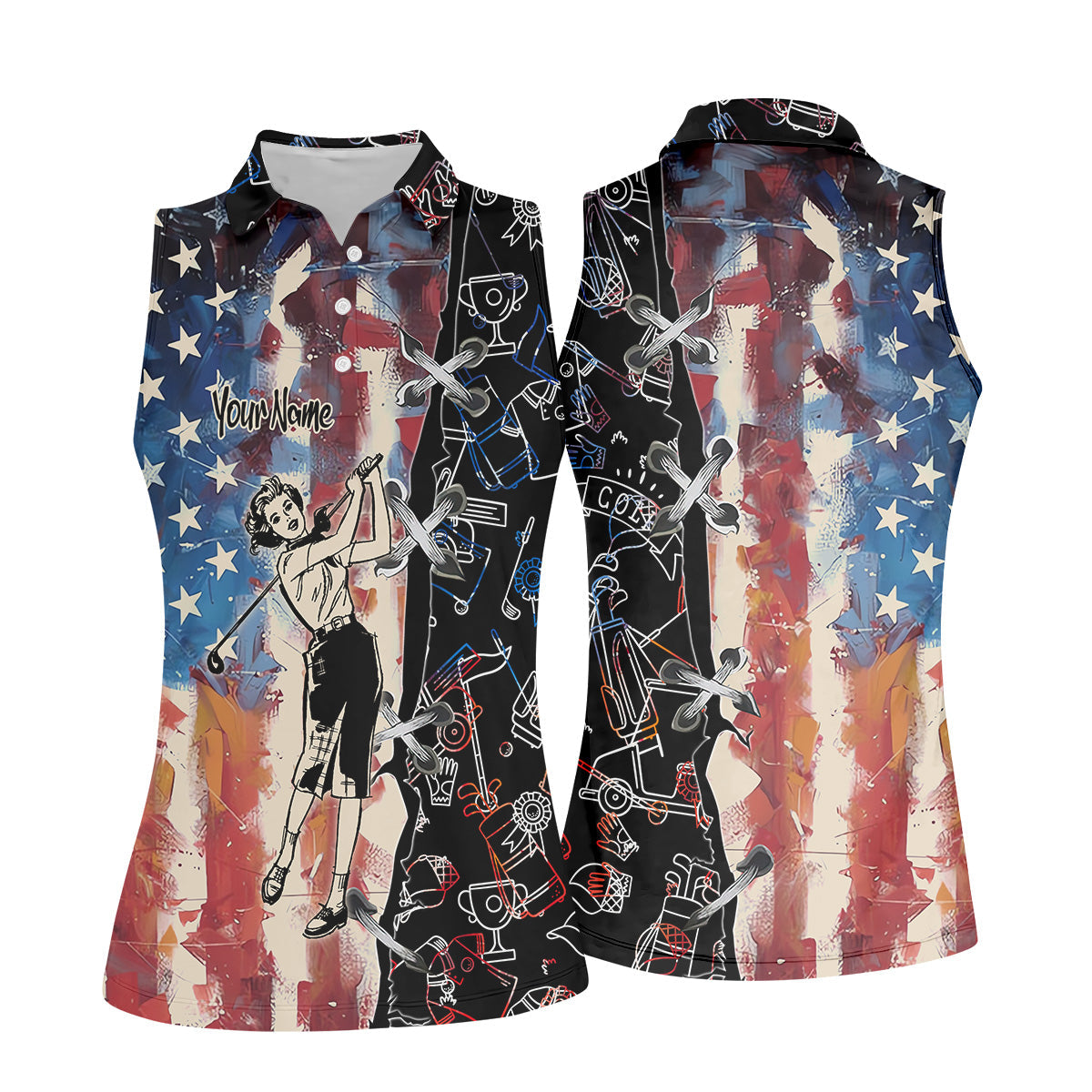 American Lady Retro Golf Shirt, Patriotic Golf Polos, Ladies Golf Shirts, Cool Golf Gift