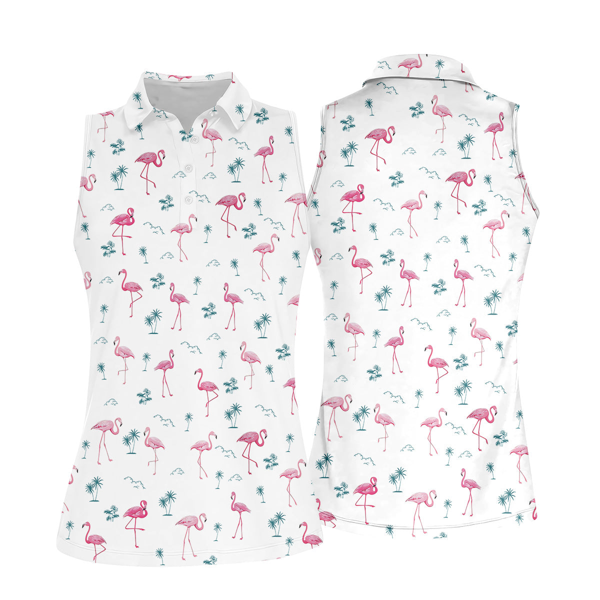 Flamingo Tropical Summer Polo Shirt White Polo Women, Ladies Sleeveless Tops