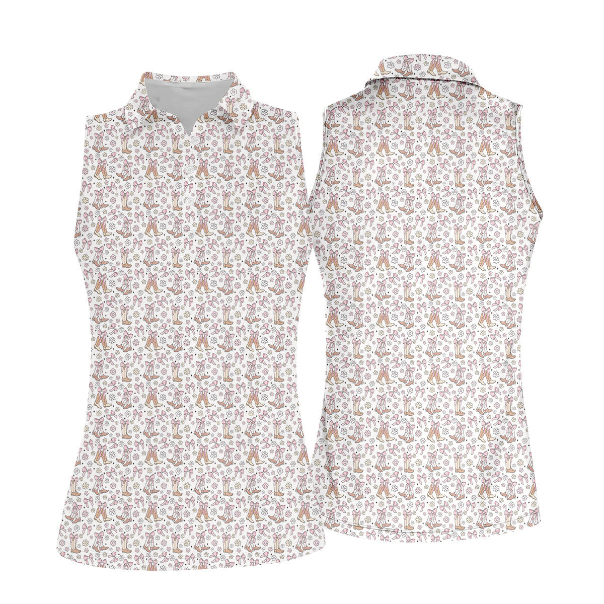 Coquette Cowgirl Boots Retro Western Golf Shirts Women, Ladies Golf Polos, Golfing Apparel