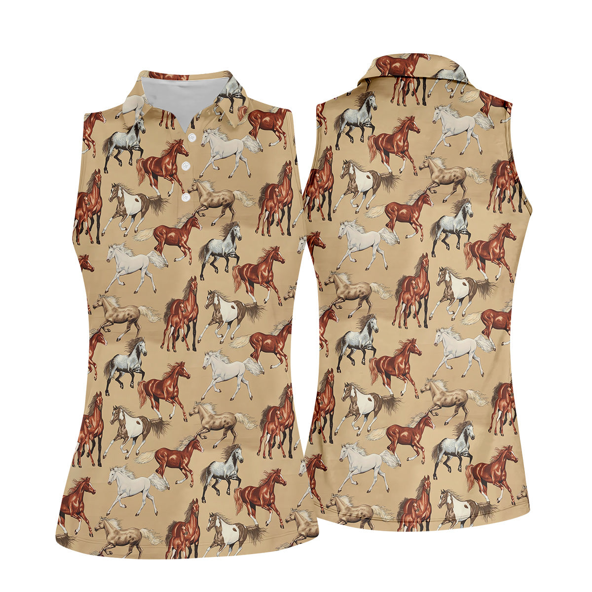 Wild Horse Seamless Pattern Women Golf Top, Golf Shirt For Women, Patterned Golf Shirts