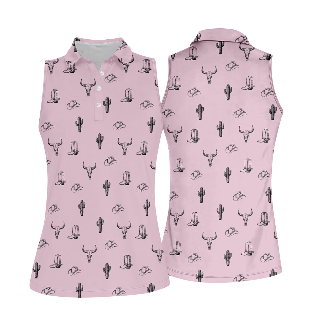 Wild West Cactus Pink Lavender Western Golf Shirts Women, Unique Gift For Golfer, Ladies Golf Shirts