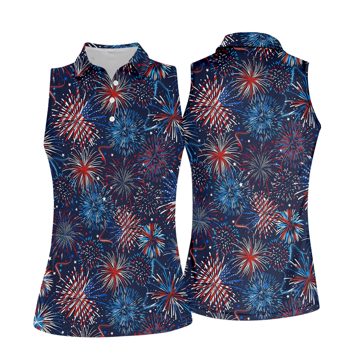 American Flag Ladies Patriotic Golf Shirts, Sleeveless Women's Golf Shirts, Ladies Golf Shirts