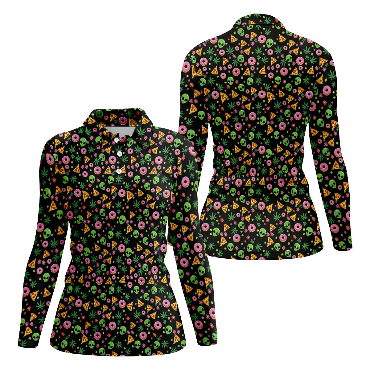 Dope Alien Pizza Leaves Women Golf Top, Gifts For Golf Lovers, Golf Gifts For Women, Ladies Golf Shirts