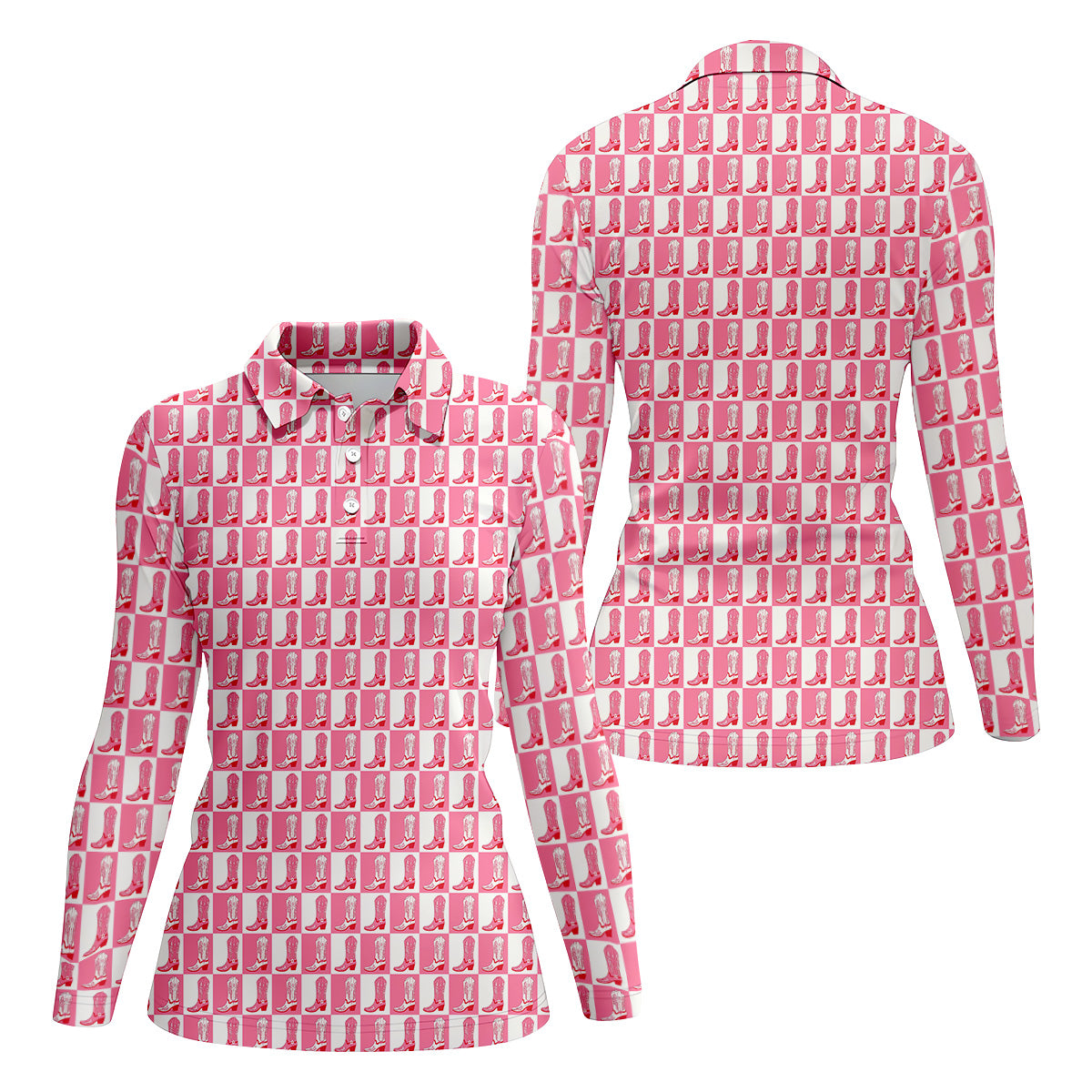 Western Cowgirl Boot Ladies Pink Golf Shirt, Western Golf Shirts Women, Ladies Golf Polos
