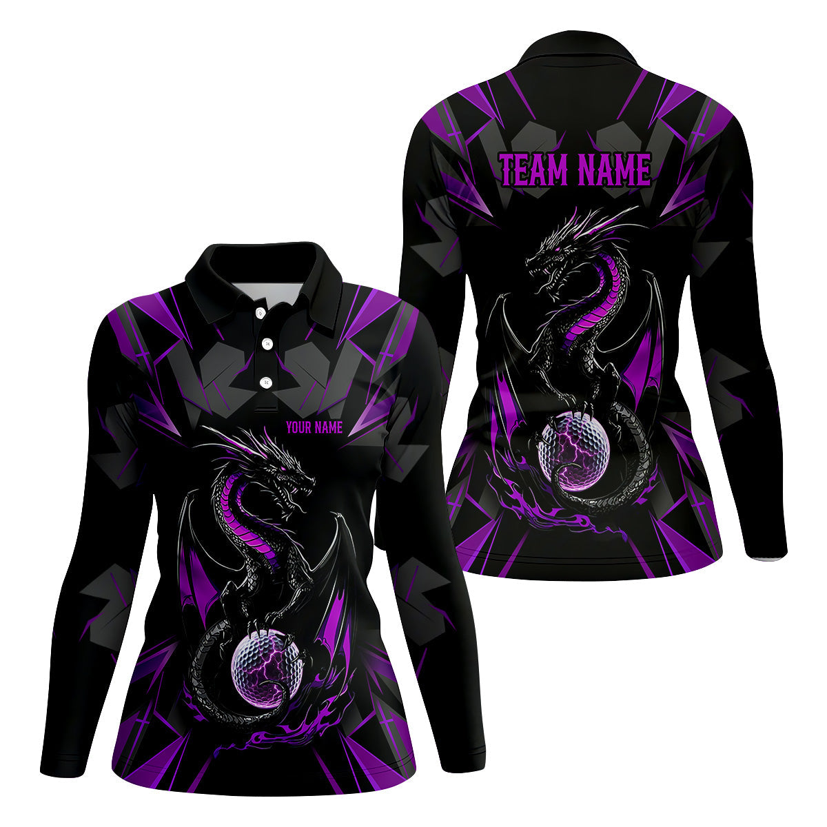 Black And Purple Dragon Golf Team Shirt, Womens Golf Tops, Ladies Golf Shirts, Golfing Apparel