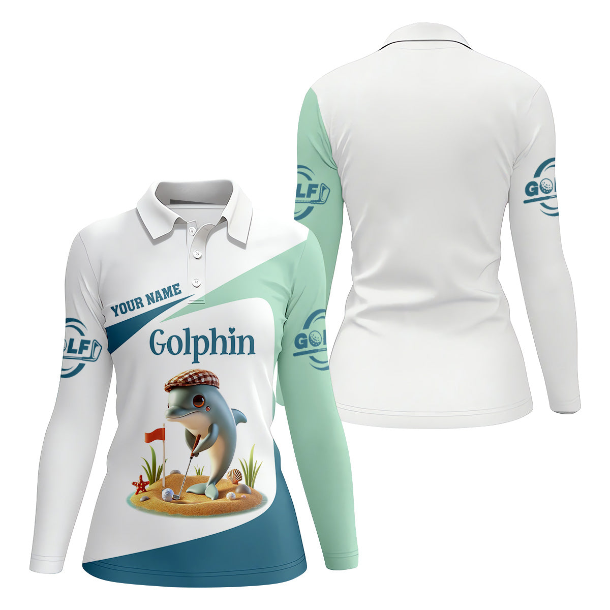 Golfin' Dolphin Custom Golf Polo ShirtLadies Golf Shirts, Womens Golf Gift, Funny Golf Polo Shirt