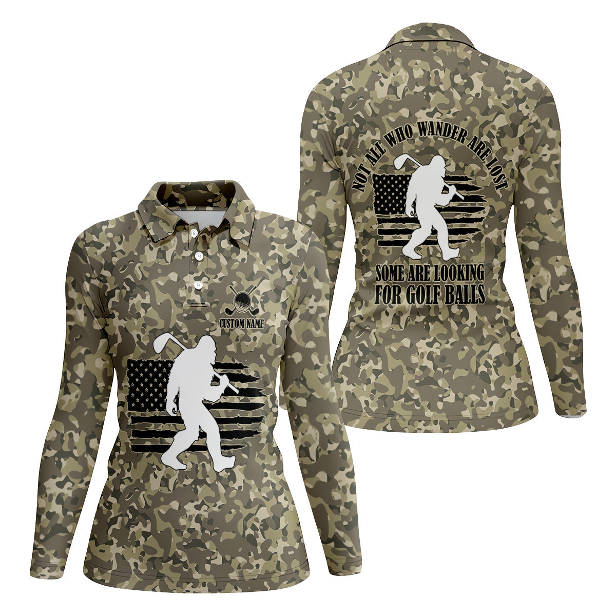 Not All Who Wander Are Lost Bigfoot Patriotic Golf Shirt, Camo Polo ShirtLadies Golf Shirts