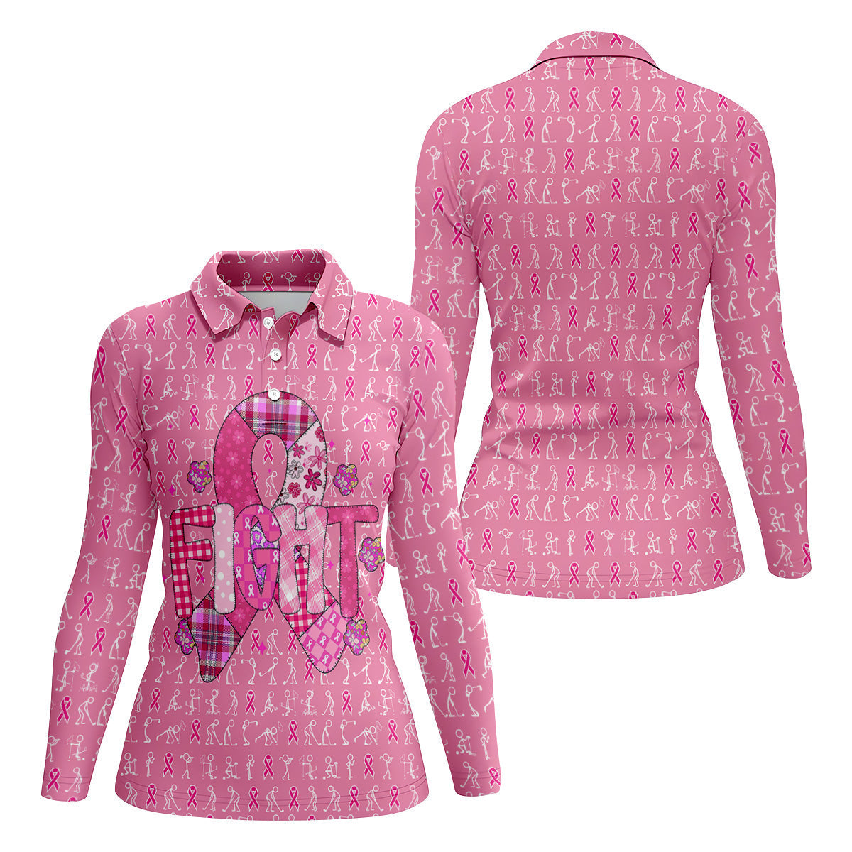 Funny Stick Figure Women's Golf Shirt, Breast Cancer Awareness Shirt, Ladies Golf Polos, Golfing Apparel