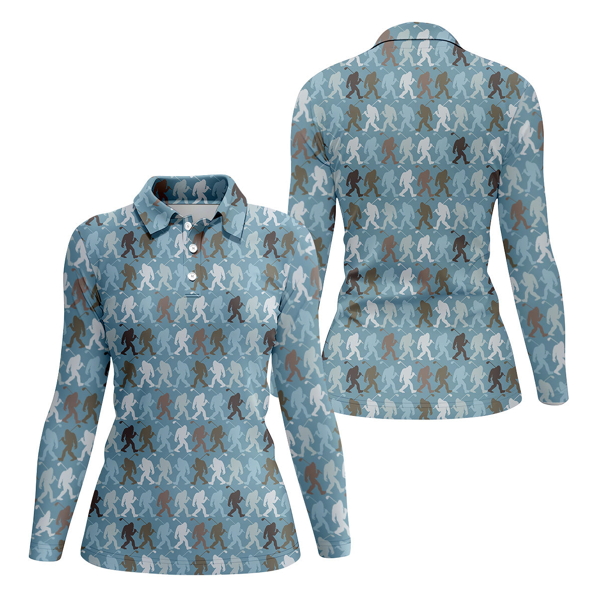 Bigfoot Silhouette Pattern Fun Womens Golf Shirts, Womens Sleeveless Polo, Ladies Golf Shirts