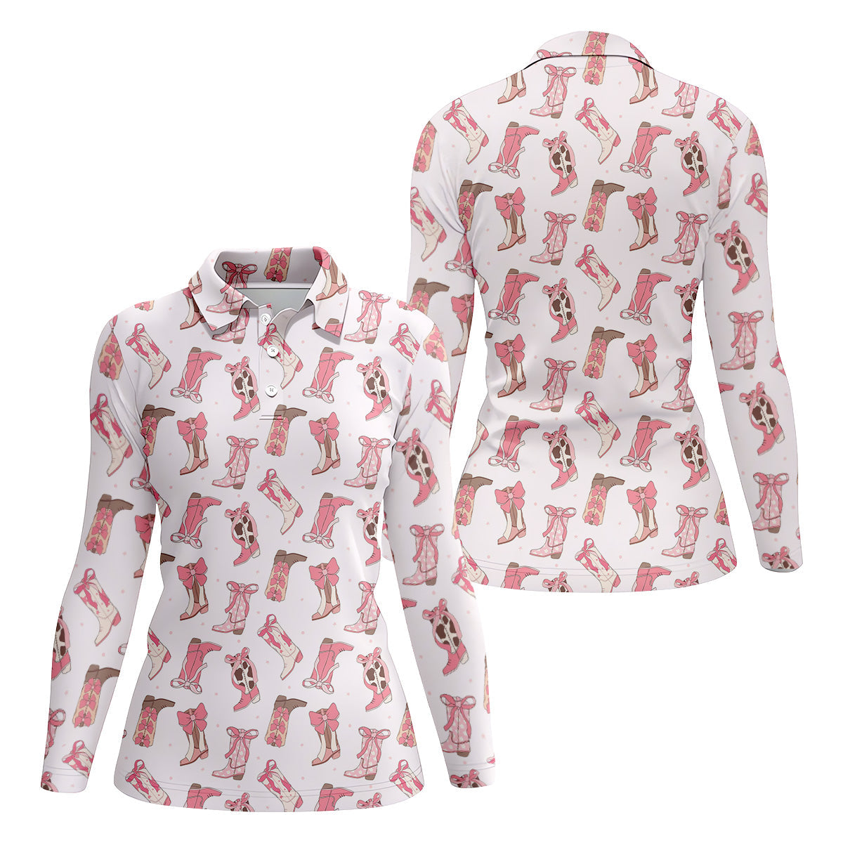 Coquette Bow Cowgirl Boots Womens Golf Shirts, Ladies Golf Shirts, Golfing Apparel