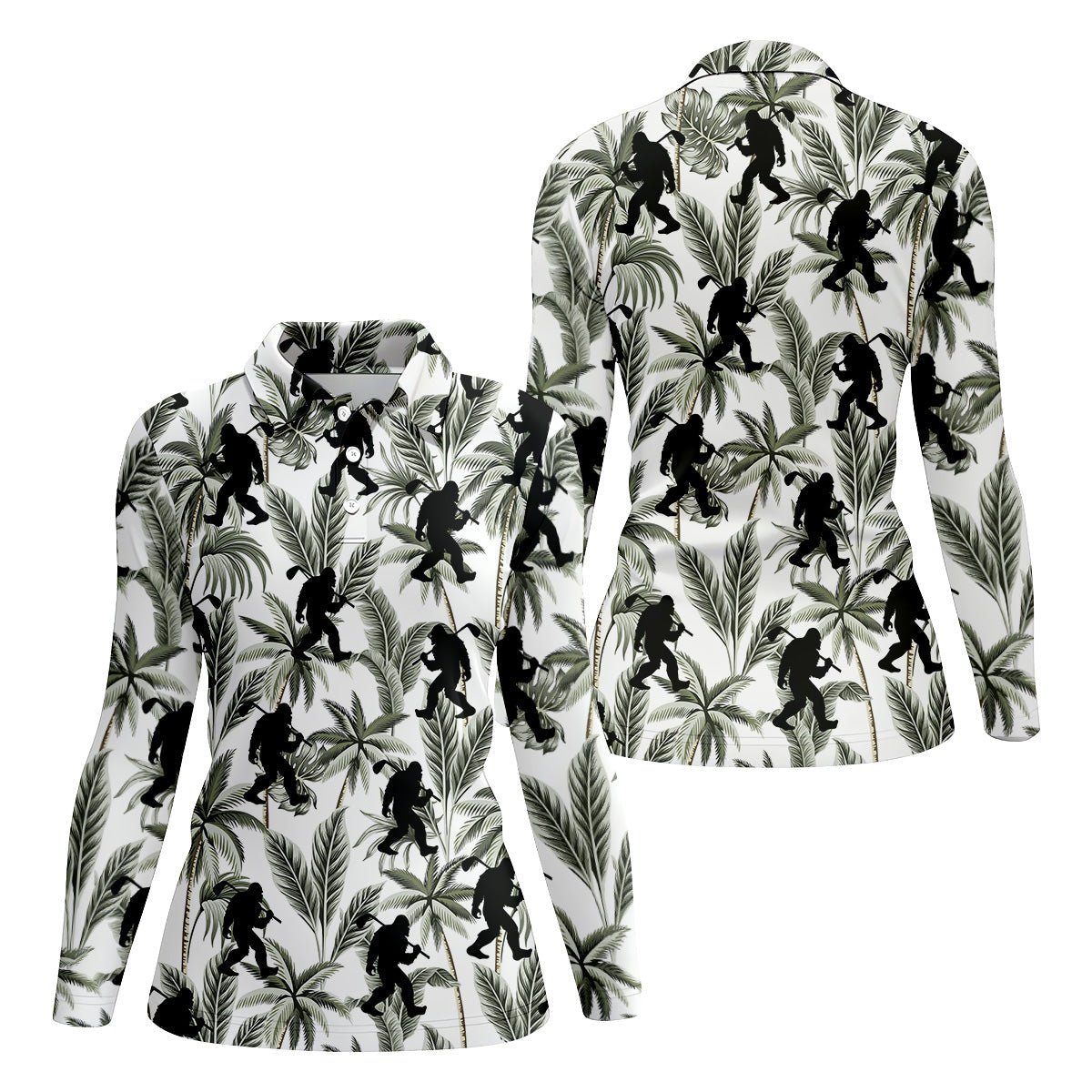 Funny Bigfoot Tropical Palm Leaves Golf Shirt For Women, Ladies Sleeveless Polo, Ladies Golf Shirts