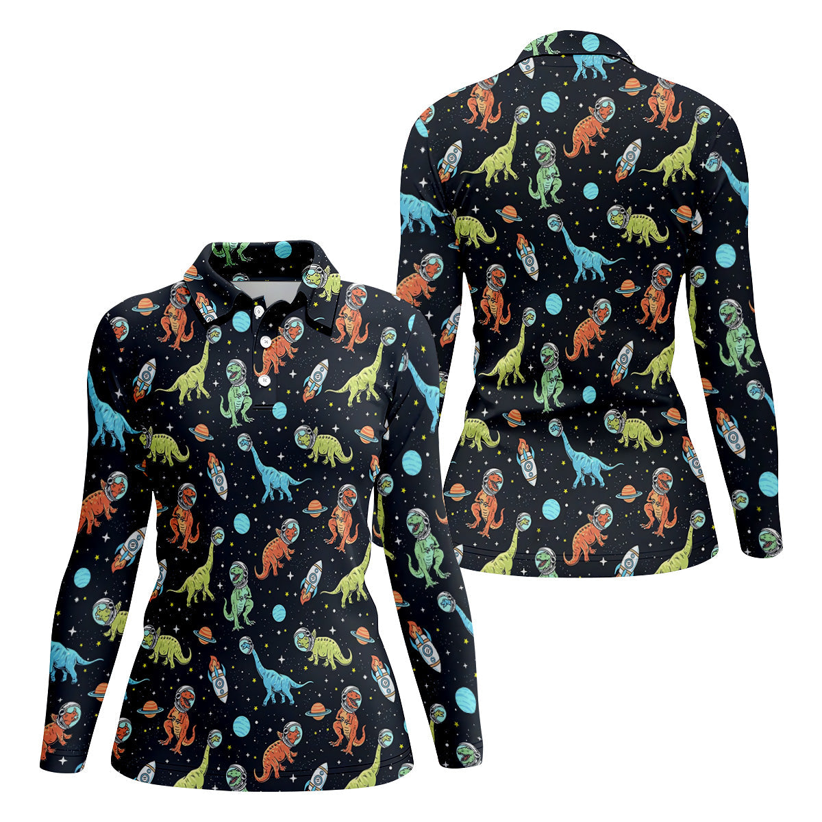 Dinosaur Space Golf Shirt, Women Golf Top, Gifts For Golf Lovers, Golf Gifts For Women, Ladies Golf Shirts