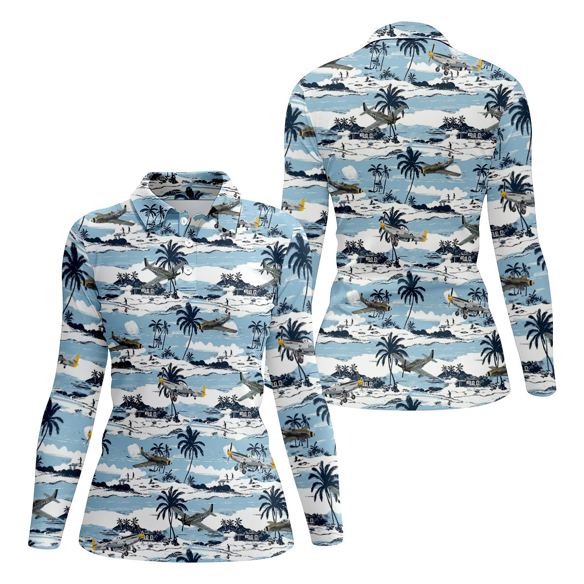 Light Blue Airplane Women's Hawaiian Golf Shirts, Women's Sleeveless Golf Shirts, Ladies Golf Tops