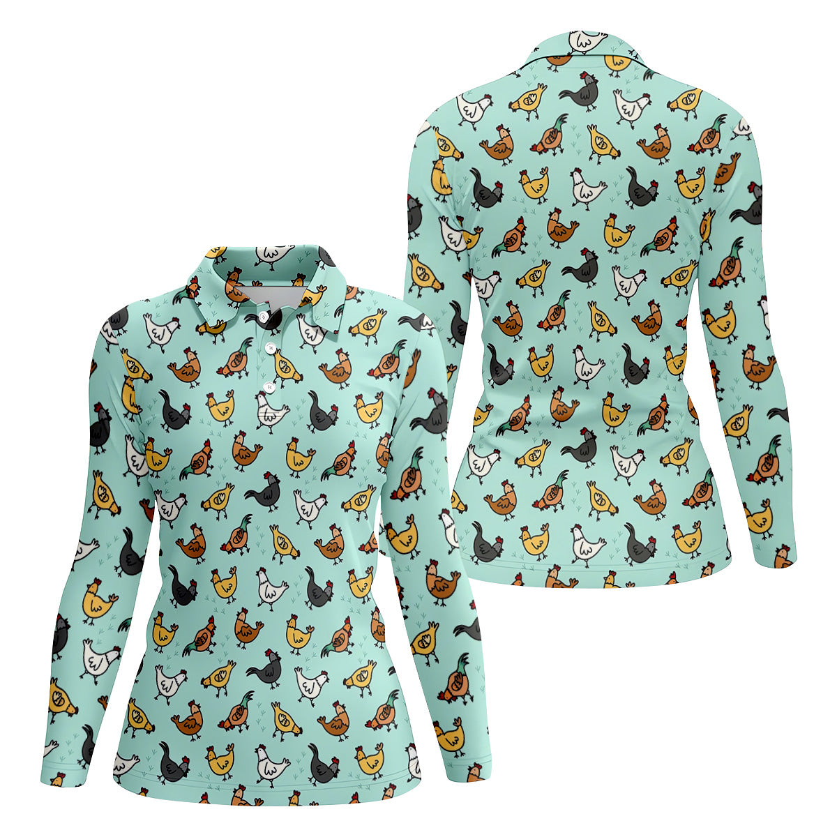 Chicken Rooster Mint Women Golf Top, Gift For Chicken Lover, Ladies Golf Shirts, Women's Polo Shirt