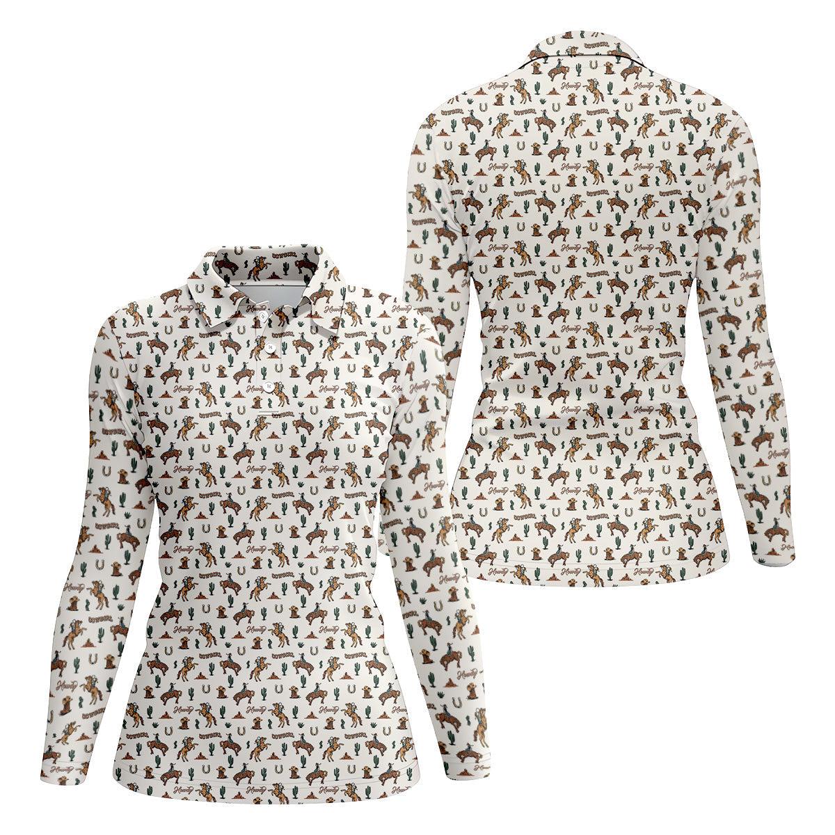 Howdy Cowgirl Western Golf Shirt, Boho Seamless Pattern Golf Shirt For Women, Ladies Golf Polos