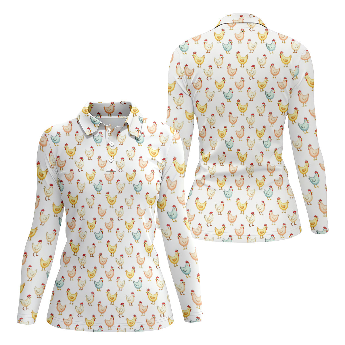 Chicken Rooster White Women Golf Top, Gift For Chicken Lover, Ladies Golf Shirts, Women's Polo Shirt