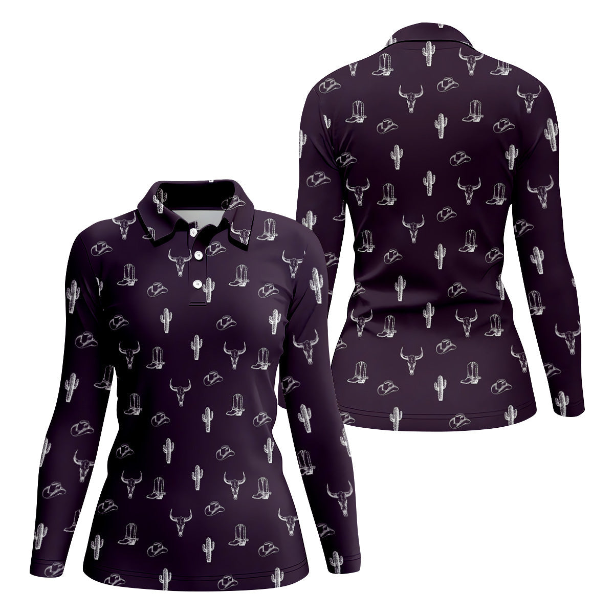 Wild West Cactus Purple Western Golf Shirts Women, Unique Gift For Golfer, Ladies Golf Shirts
