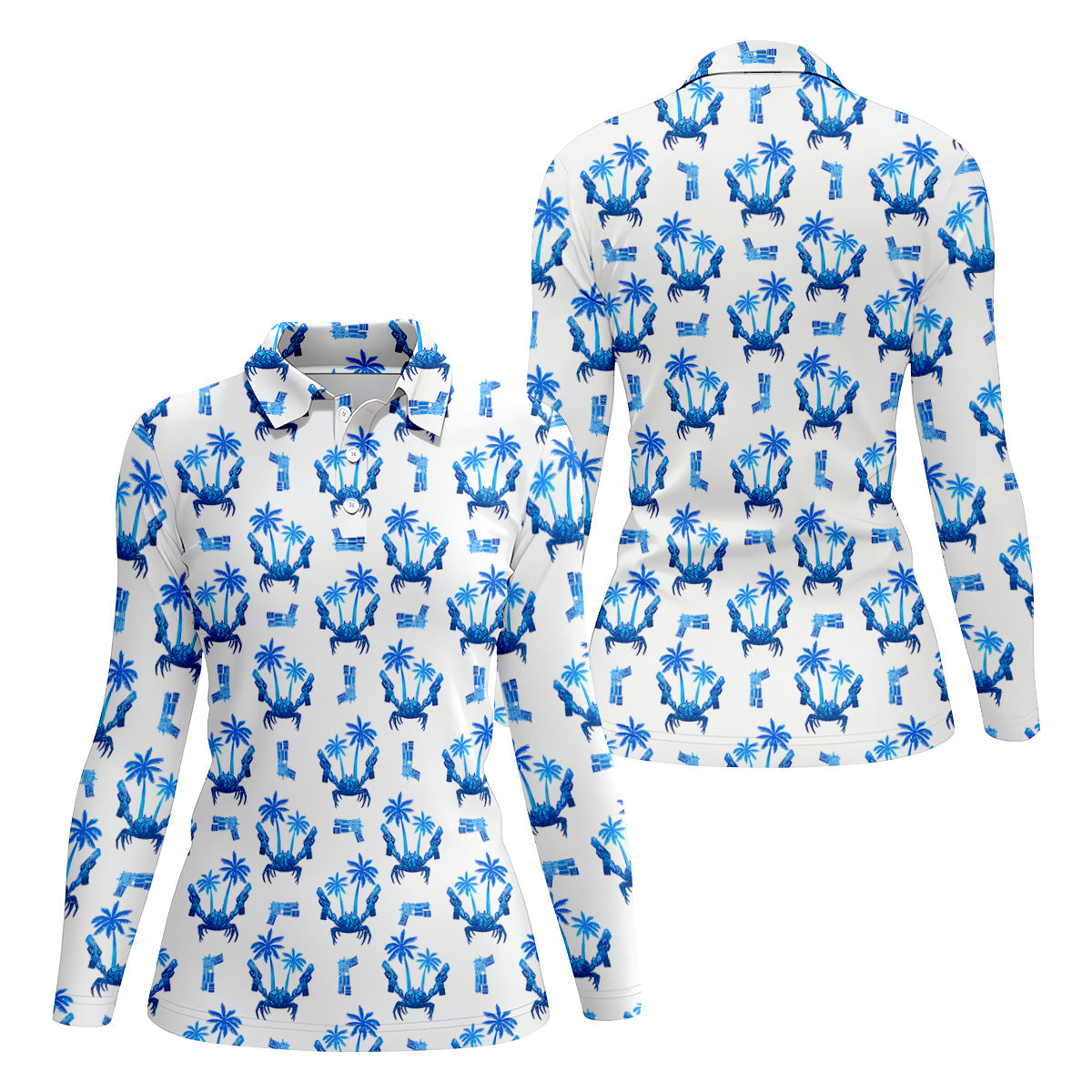 The Blue Crab Tropical Golf Shirts, Ladies Golf Shirts, Golf Gifts For Women, Golfing Apparel