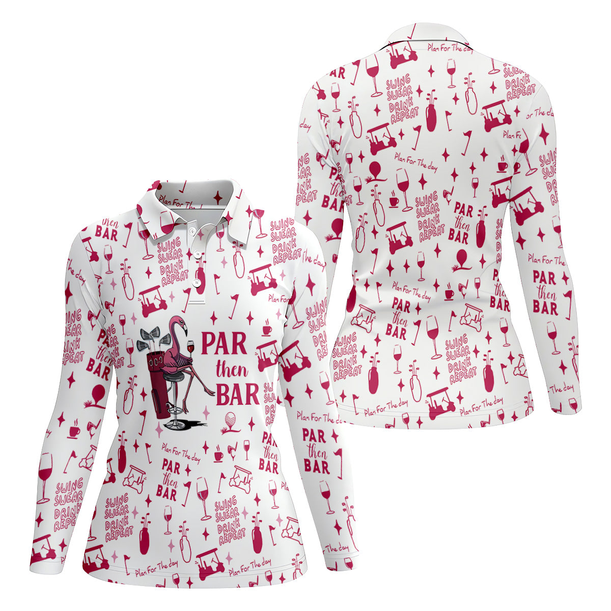 Swing Swear Drink Repeat Par Then Bar Flamingo Golf Shirt, Women's Golf Tops, Golf Shirt For Women