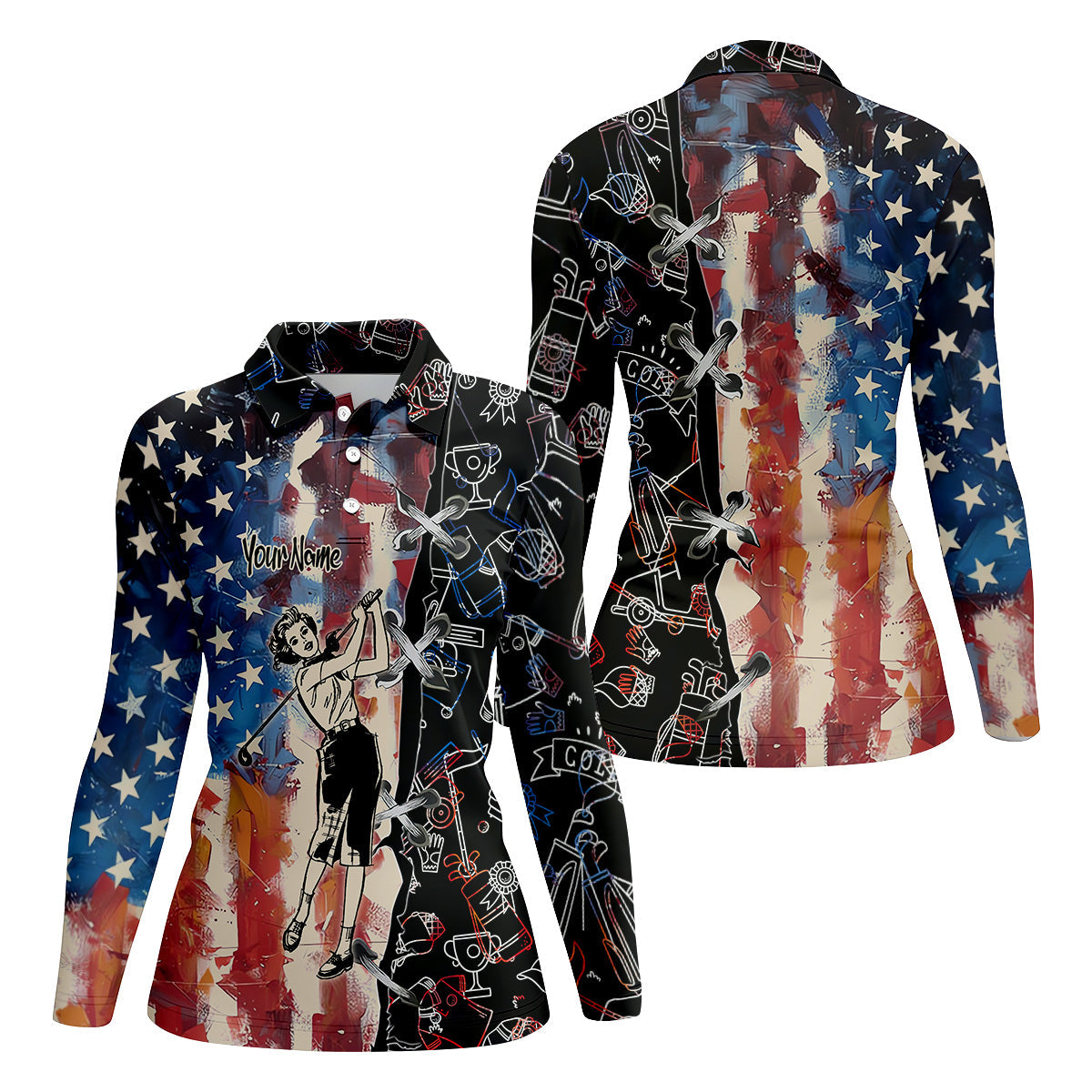 American Lady Retro Golf Shirt, Patriotic Golf Polos, Ladies Golf Shirts, Cool Golf Gift