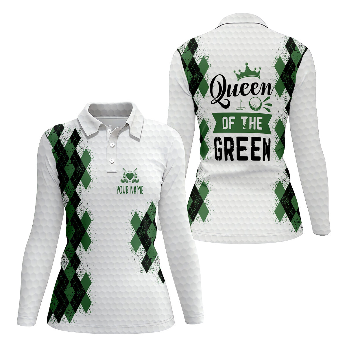Queen Of The Green Argyle Golf Shirt, White Polo Women, Ladies Sleeveless Polo, Ladies Golf Shirts