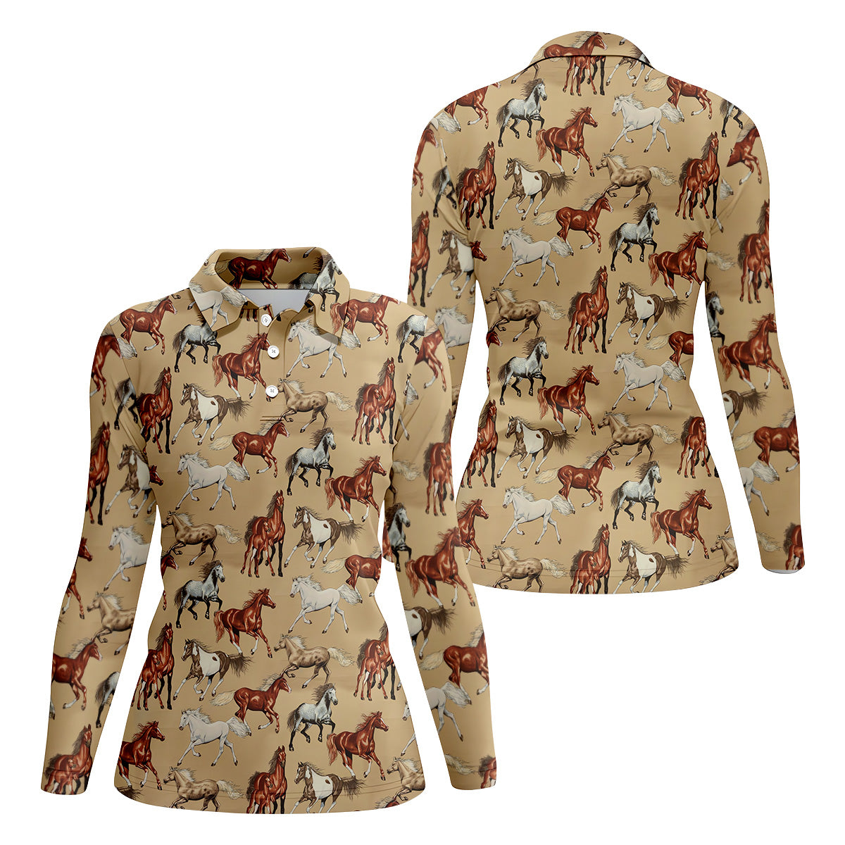 Wild Horse Seamless Pattern Women Golf Top, Golf Shirt For Women, Patterned Golf Shirts