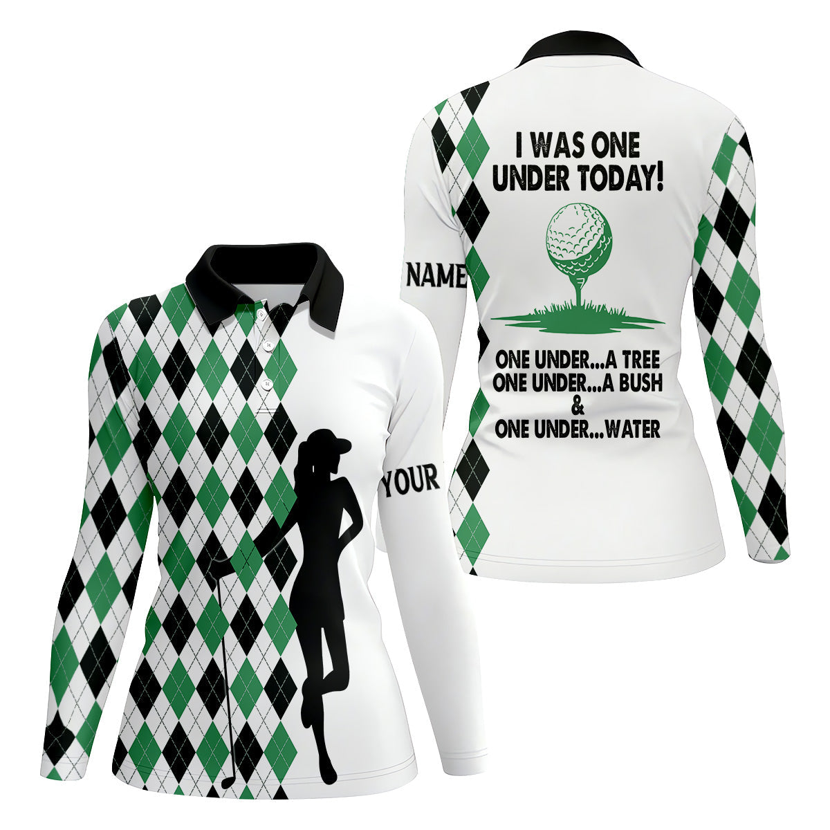 I Was One Under Today Green Black Argyle Fun Womens Golf Shirts, Ladies Golf Tops, Unique Gift For Golfer