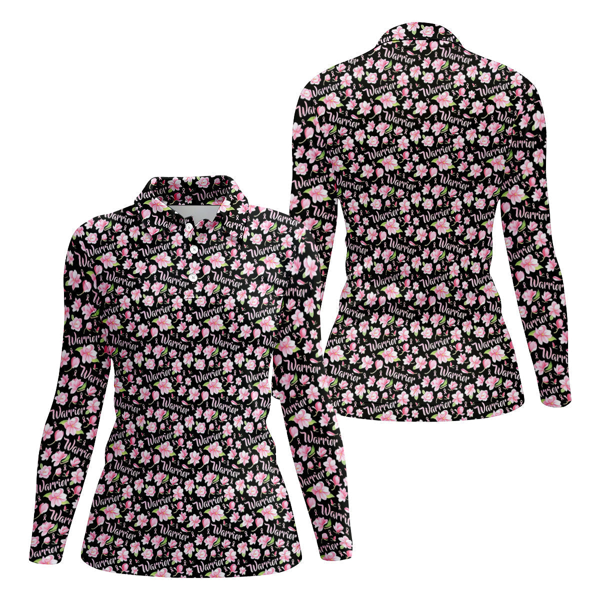 Warrior Pink Ribbons Floral Breast Cancer Golf Shirt, Ladies Golf Shirts, Women's Polo Shirt