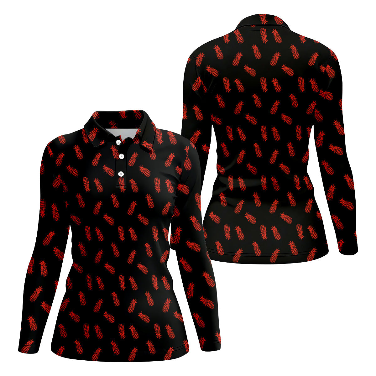 Pineapple Grenade Black And Red Women Golf Top, Cool Golf Gift, Ladies Golf Shirts
