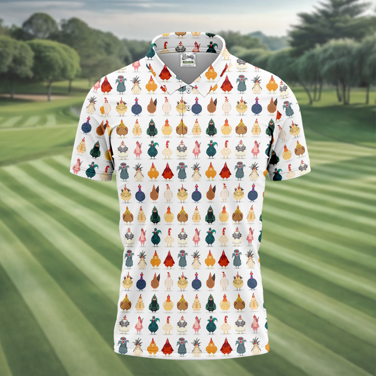 Whimsical Chicken Fun Golf Shirts For Men, Cute Golf Outfit, Polo ShirtFor Men, Golfing Apparel