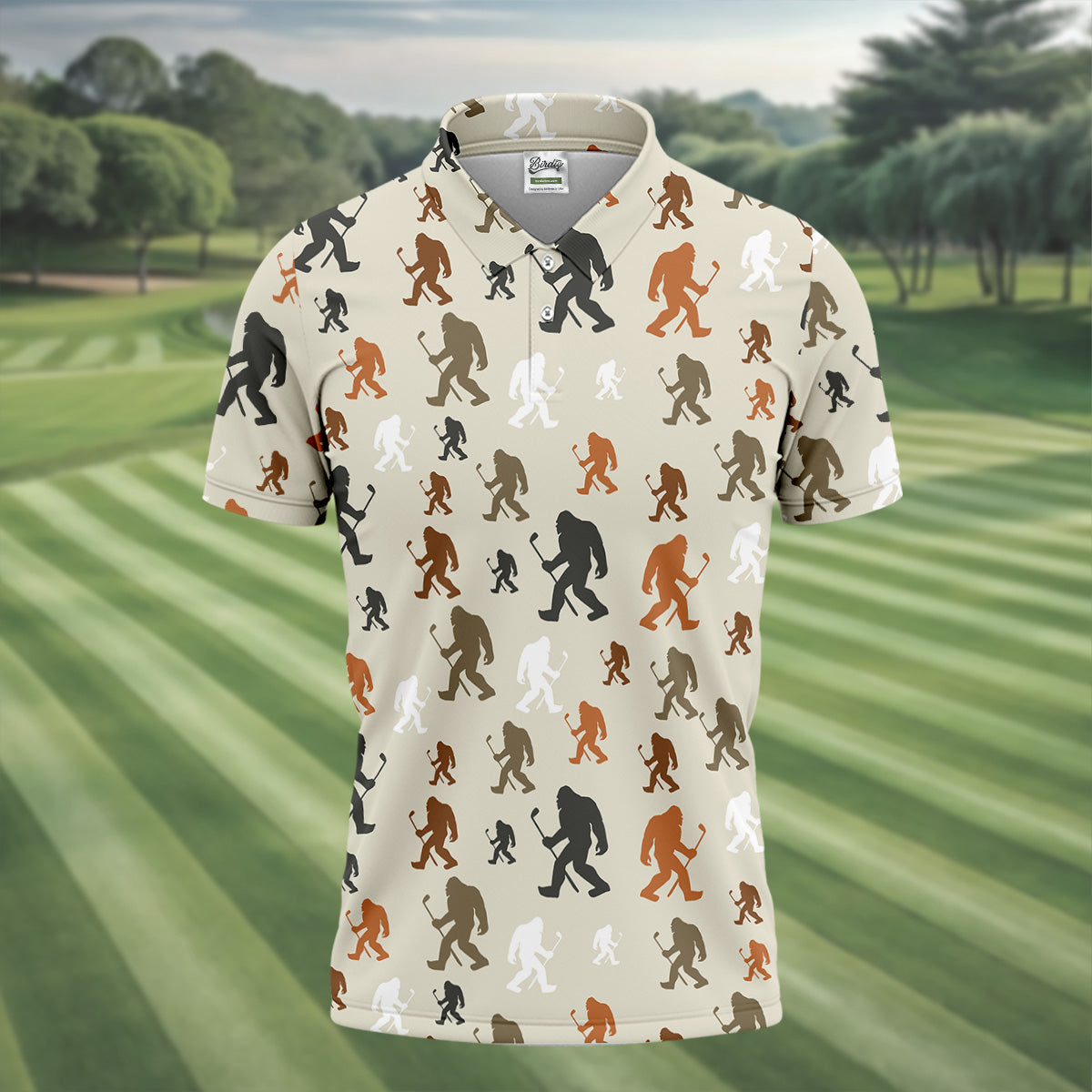 Bigfoot Silhouette Pattern Men's Funny Golf Shirts, Polo Shirtor Men, Cool Golf Gift