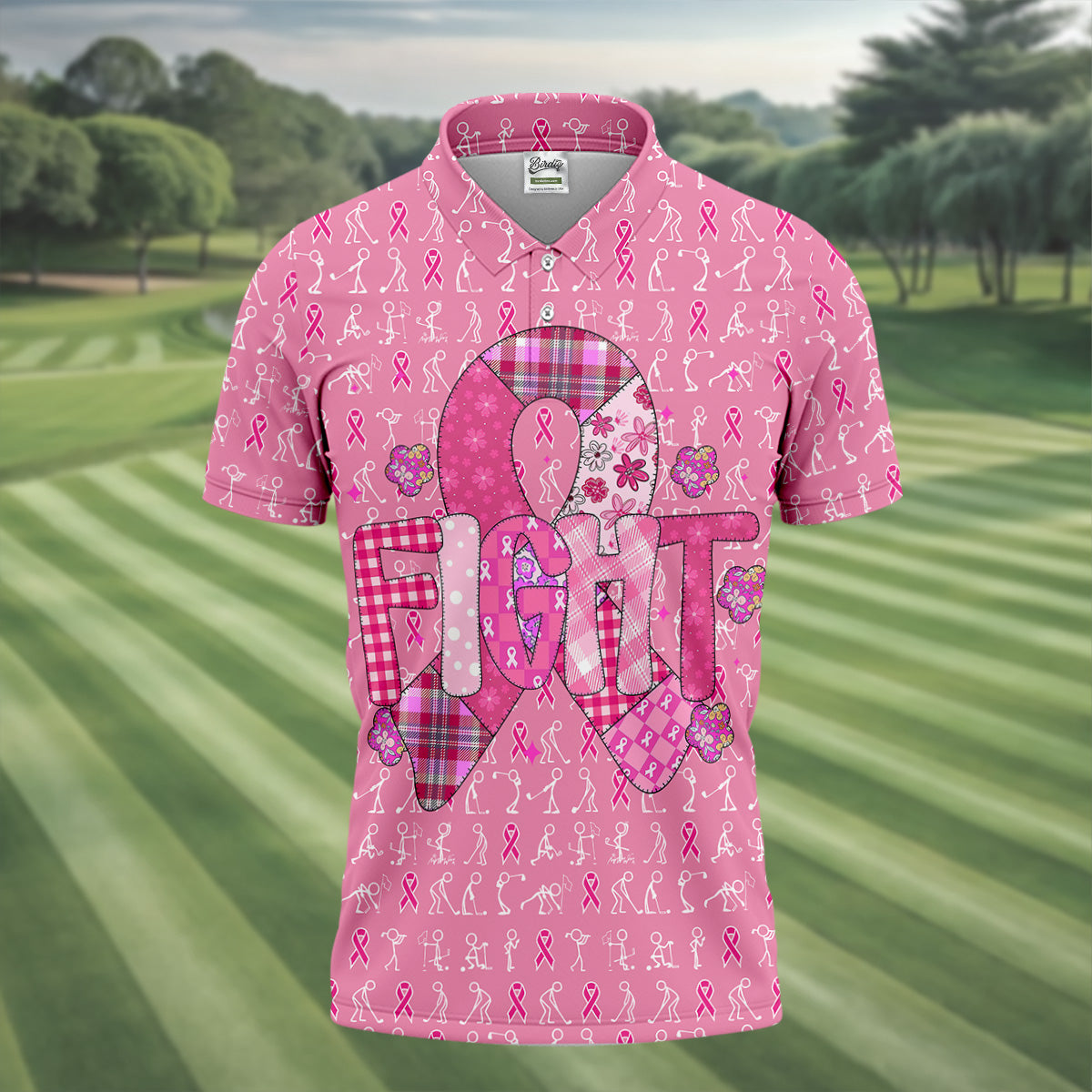 Funny Stick Figure Men's Golf Shirt, Breast Cancer Awareness Shirt, Polo ShirtFor Men, Golfing Apparel