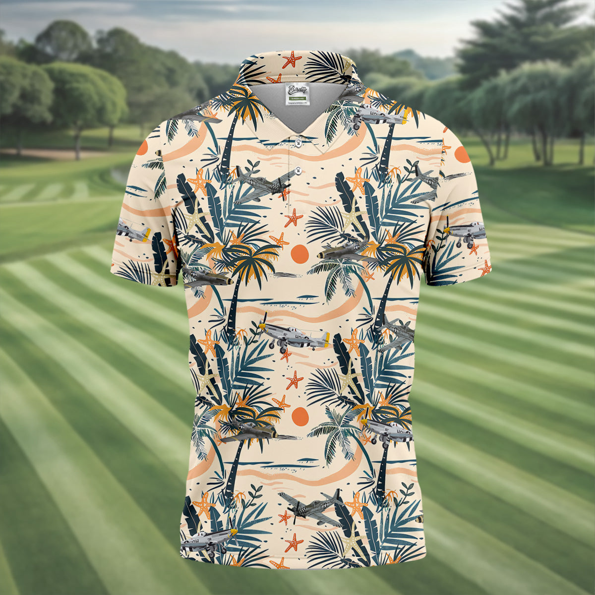 Beach Tropical Seamless Pattern Men Polo, Retro Golf Shirt, Polo ShirtFor Men, Golfing Apparel