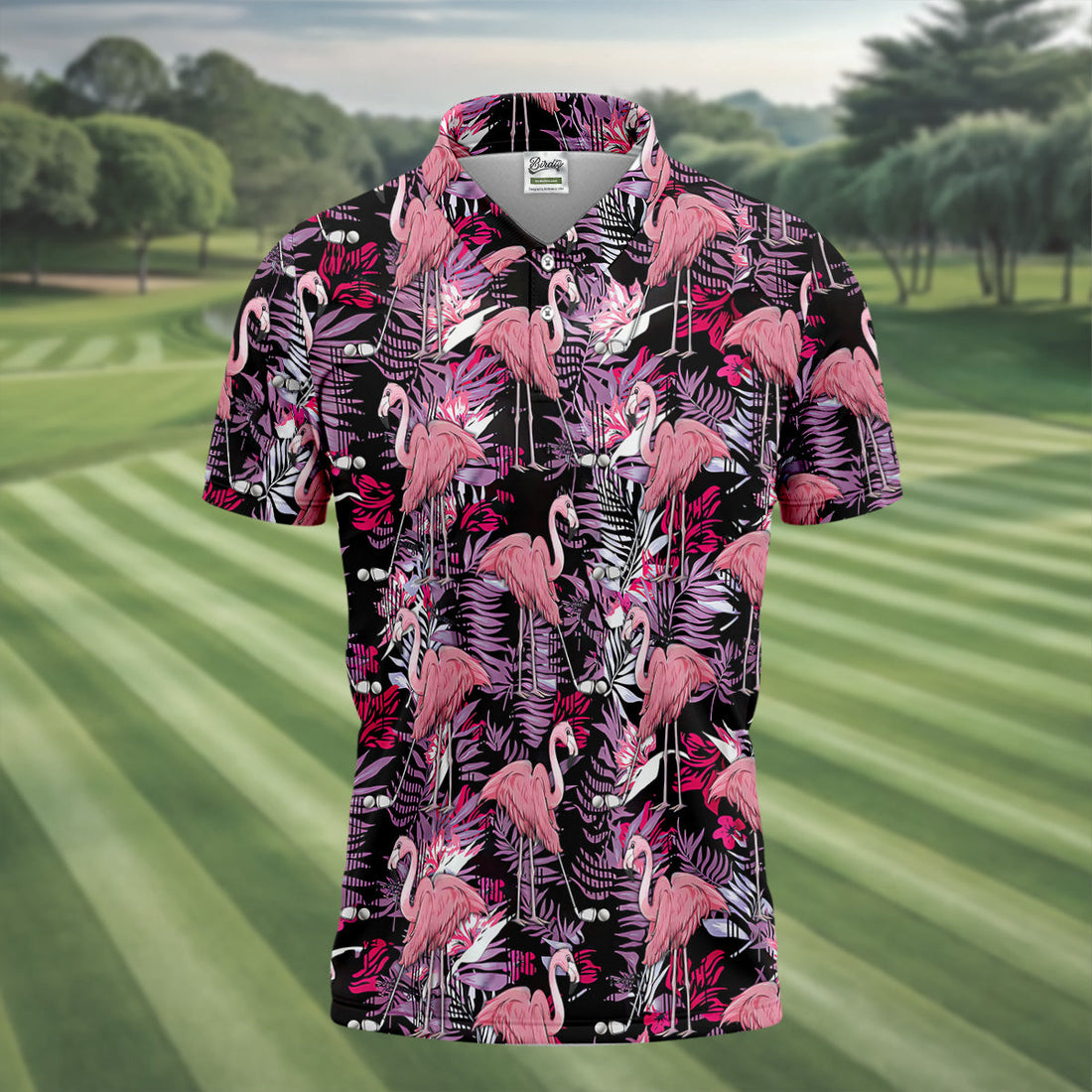 Tropical Flamingo Purple Golf Shirt, Golf Tops For Men, Polo Shirtor Men, Golfing Apparel
