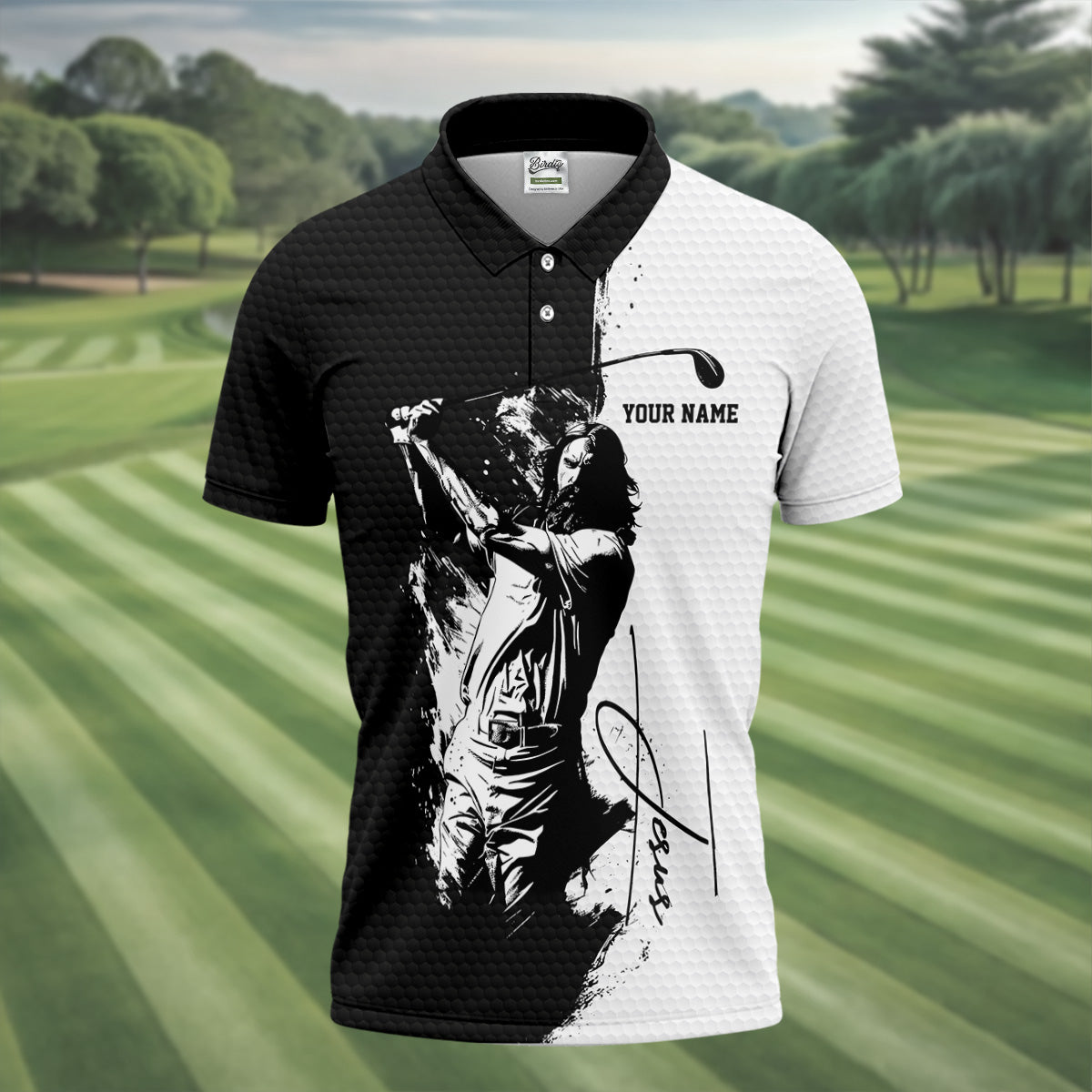 Jesus Is My Savior Golf Is My Therapy Christian Golf Shirt, Black And White Golf Polo, Polo ShirtFor Men