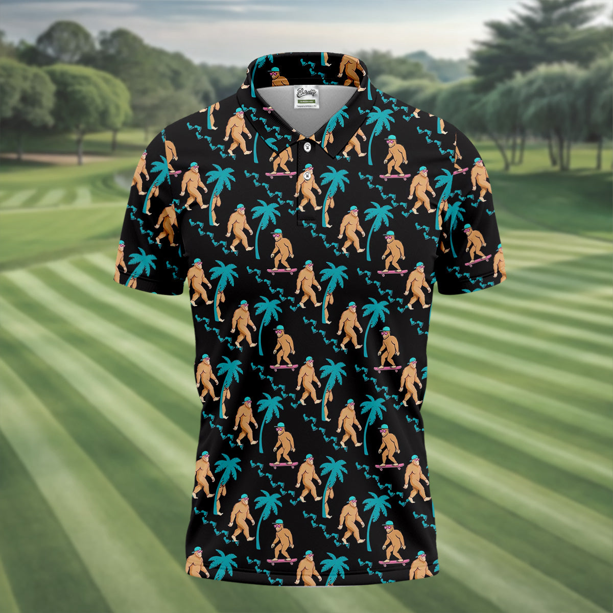 Funny Bigfoot Tropical Palm Golf Shirt, Golf Tops For Men, Hawaiian Golf Shirts, Polo ShirtFor Men