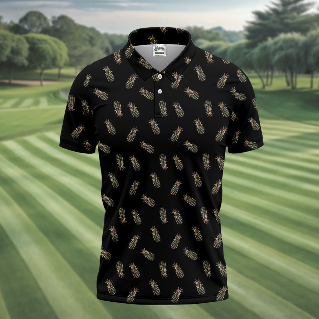 Pineapple Grenade Black Grey Golf Tops For Men, Men Polo, Golf Gift For Men, Golfing Apparel