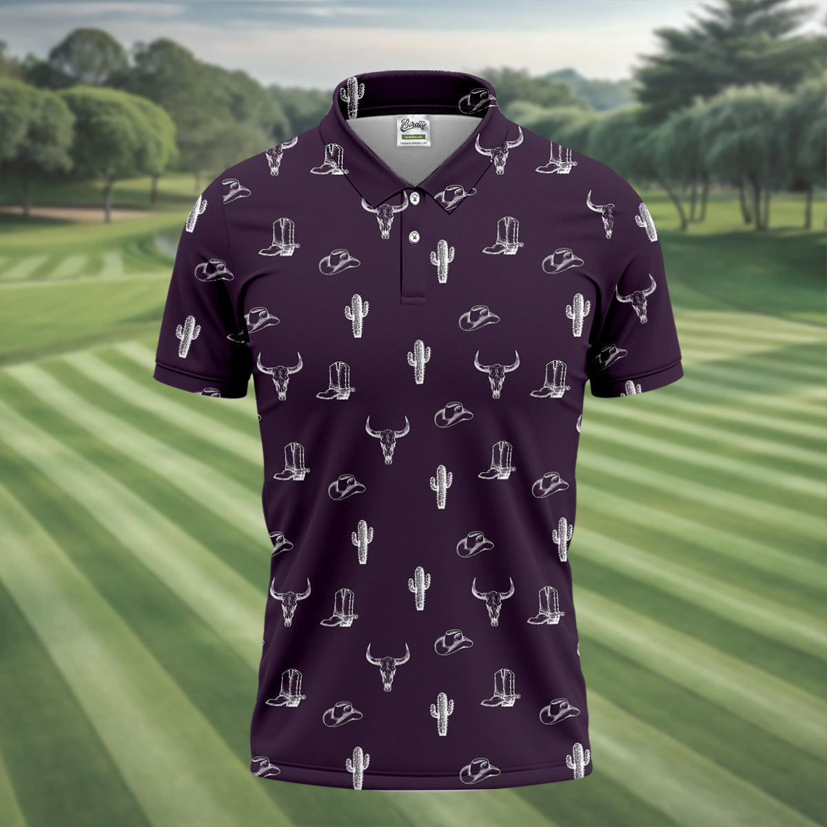 Wild West Cactus Purple Western Golf Shirt, Golf Tops For Men, Polo Shirtor Men, Golfing Apparel