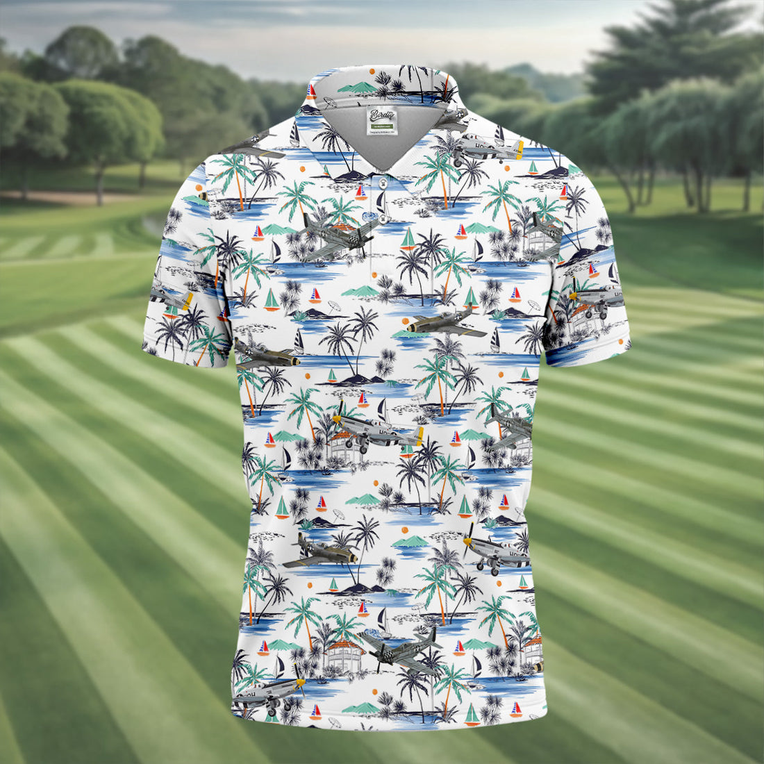 Light Blue Airplane Tropical Golf Shirts, Polo ShirtFor Men, Gifts For Golf Lovers, Golf Shirts For Men